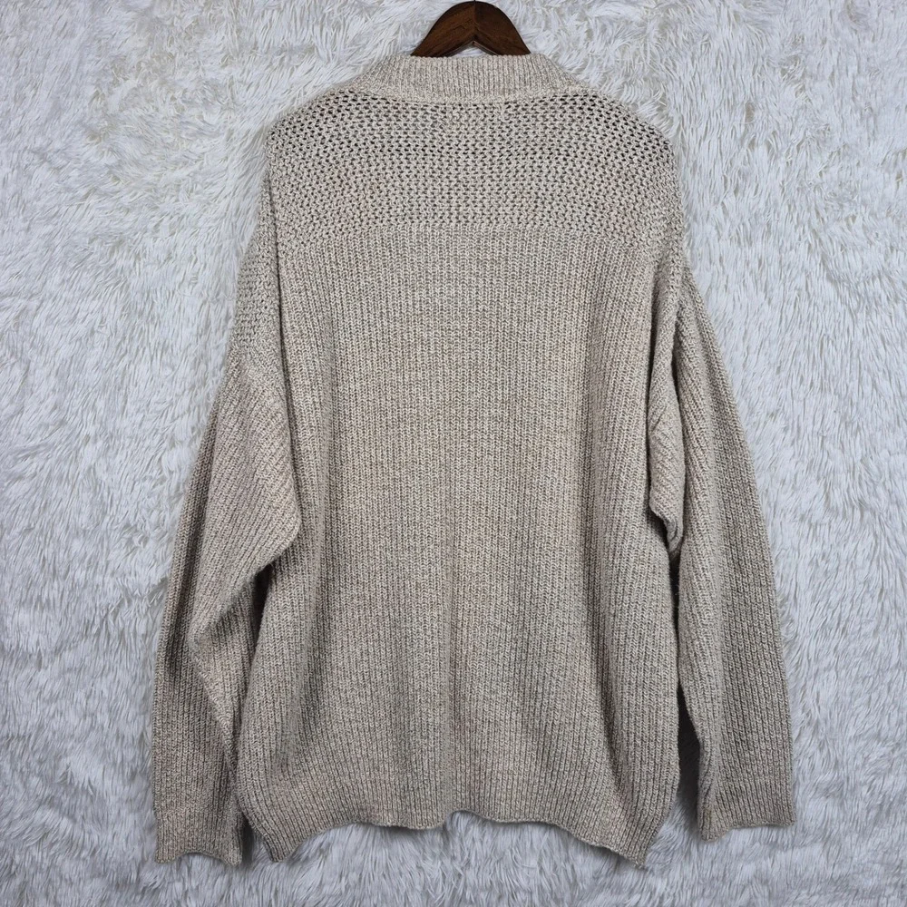 Vintage Eddie Bauer Mens XL Tall Henley Sweater Cotton Knit Tan Made in USA